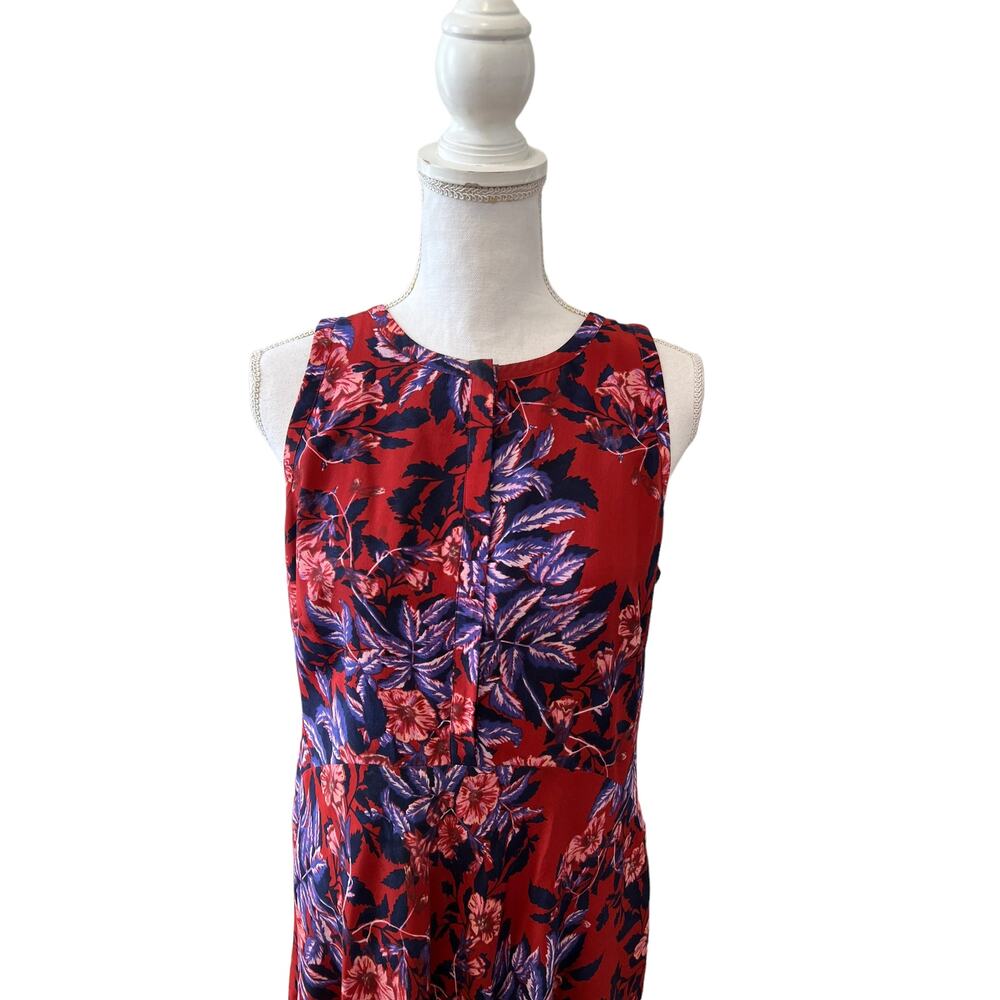 Rebecca Taylor Silk Flame of the Forest Floral Print Sleeveless Dress Red Blue - Picture 3 of 8